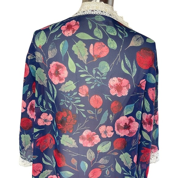 LULA ROE Chloe Lace Trimmed Chiffon Floral Longline Kimono - Picture 4 of 8